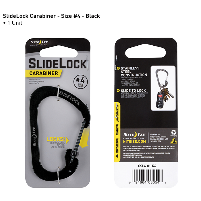 Nite Ize - Móc khóa CSL4-01-R6 - Slidelock #4 Carabiner (Thép đen Black Oxit)