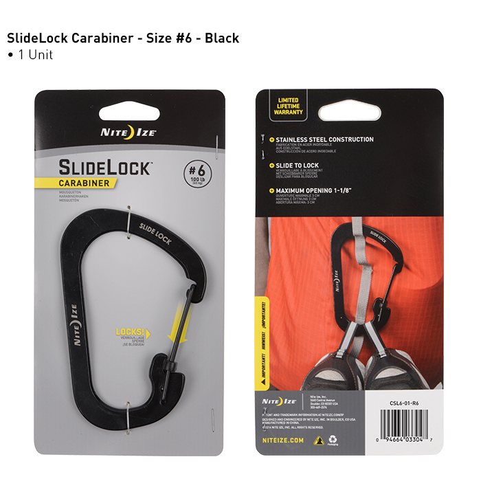 Nite Ize - Móc khóa CSL4-01-R6 - Slidelock #4 Carabiner (Thép đen Black Oxit)