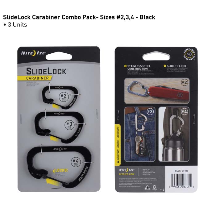 Nite Ize - Móc khóa CSL4-01-R6 - Slidelock #4 Carabiner (Thép đen Black Oxit)