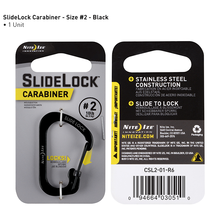 Nite Ize - Móc khóa CSL4-01-R6 - Slidelock #4 Carabiner (Thép đen Black Oxit)