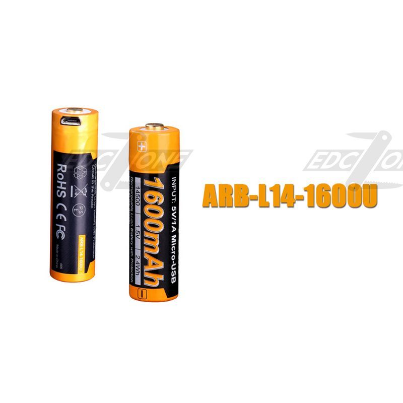 (01 viên) Pin sạc Fenix 14500 - ARB - L14 - 1600U (1600 mAh 1.5V - tích hợp sạc Micro USB trên thân pin)