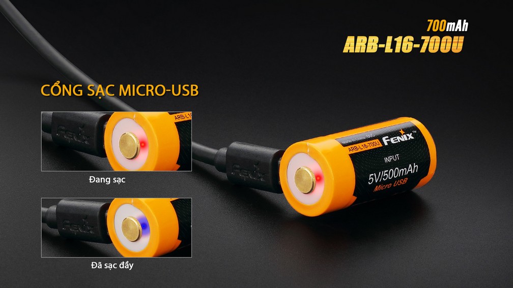 (01 viên) Pin sạc Fenix 16340 - ARB-L16-700U - 700 mAh (tích hợp sạc Micro USB trên thân pin)