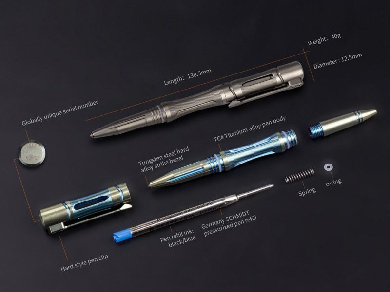 Bút bi Fenix - T5Ti Halberd Titanium Tactical Pen (Space Grey - Thân màu Xám bạc - Có đầu phá kính)