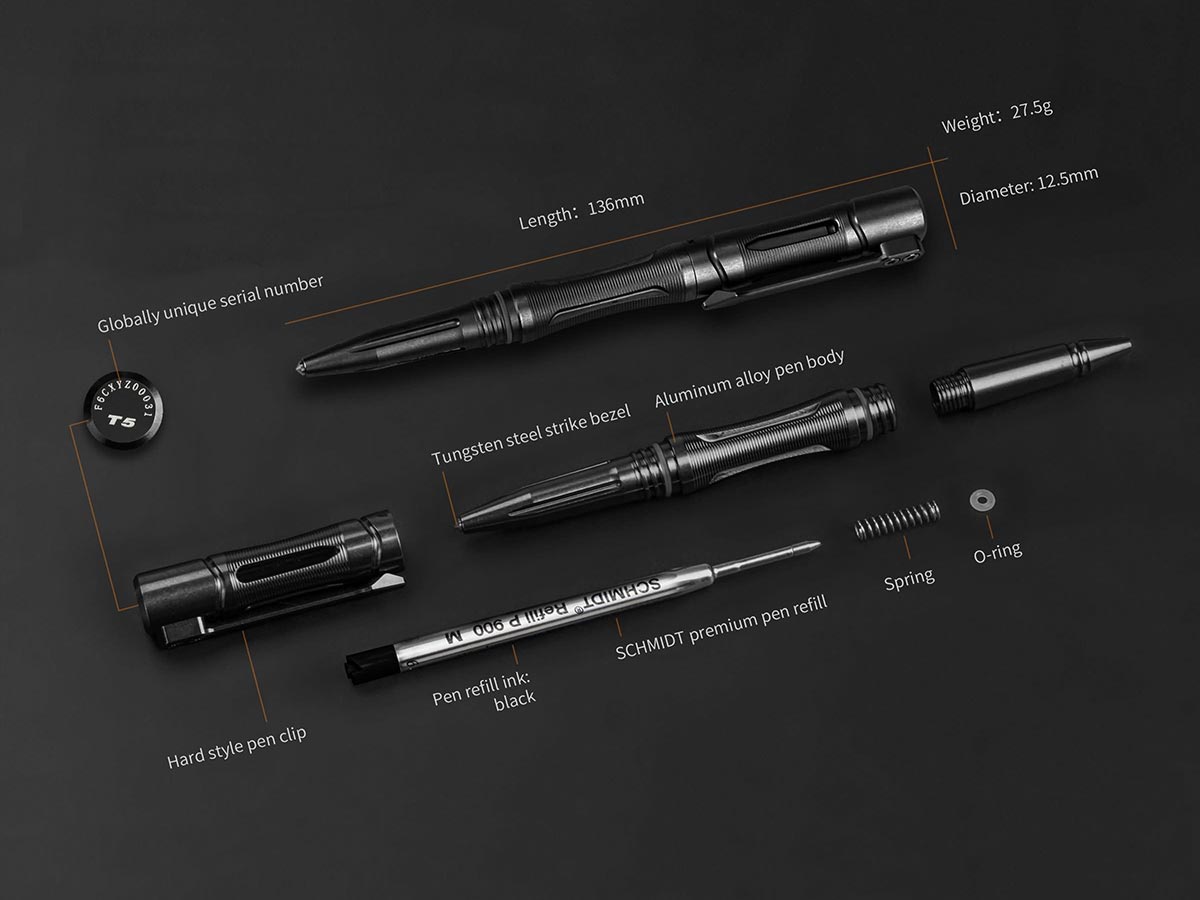 Bút bi Fenix - T5 Halberd Aluminum Alloy Tactical Pen (Thân màu đen - Có đầu phá kính)