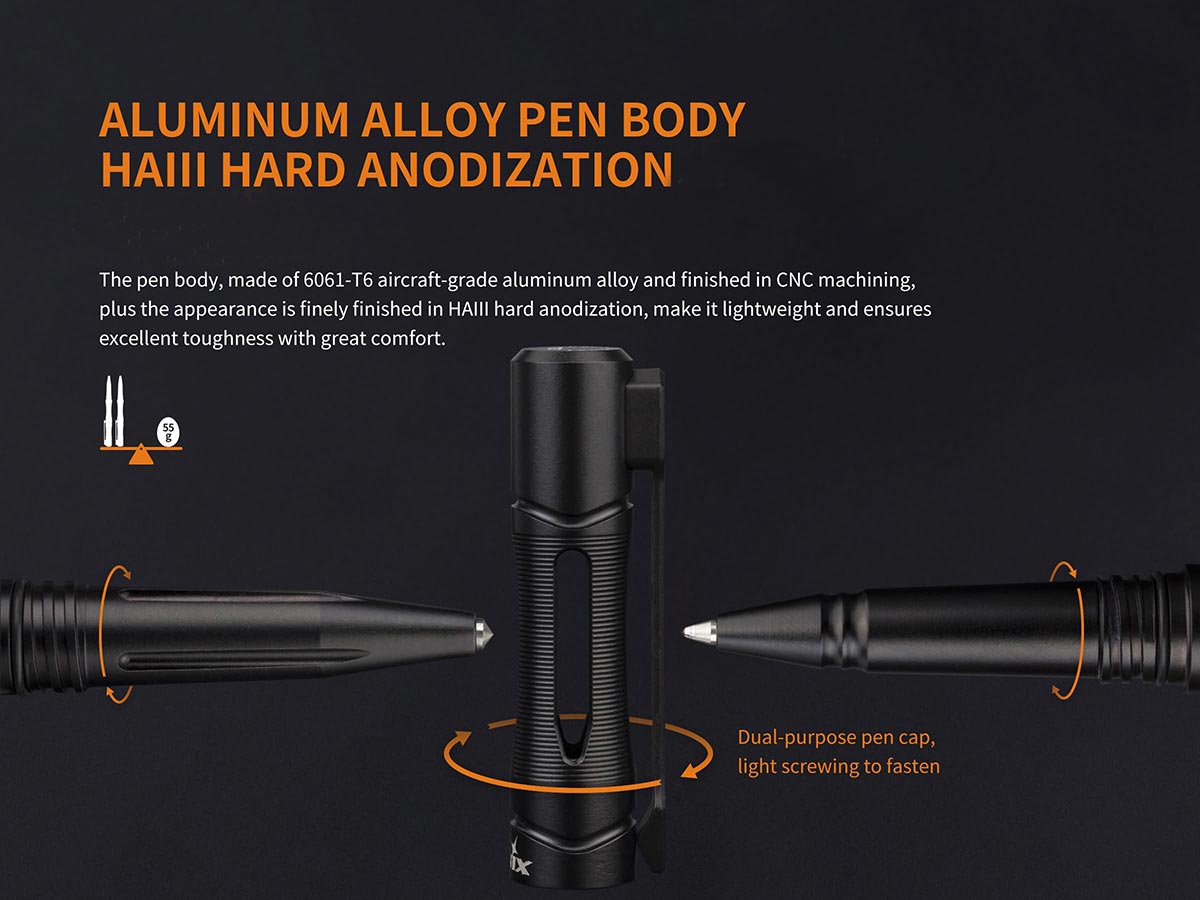 Bút bi Fenix - T5 Halberd Aluminum Alloy Tactical Pen (Thân màu đen - Có đầu phá kính)