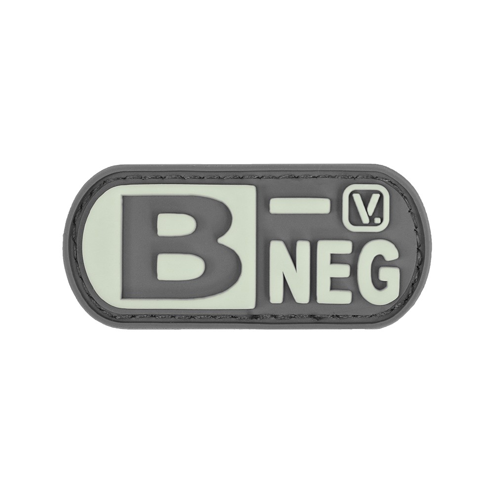 Vanquest - Phù hiệu Blood Type B- Negative - "Super-Lumen" Glow-In-The-Dark Patch (Màu Woft Gray - Cao su PVC - 2.25"x1") Nhóm máu B-