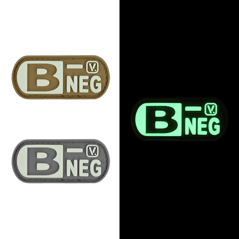 Vanquest - Phù hiệu Blood Type B- Negative - "Super-Lumen" Glow-In-The-Dark Patch (Màu Woft Gray - Cao su PVC - 2.25"x1") Nhóm máu B-