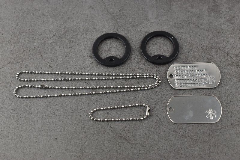 Combo DogTag - 01 Dây bi 60cm + 01 Dây bi 12 cm + (02) Thẻ trơn mờ MATTE (Hoặc trơn bóng SHINY - Tặng kèm 02 viền cao su Silencer màu tự chọn)