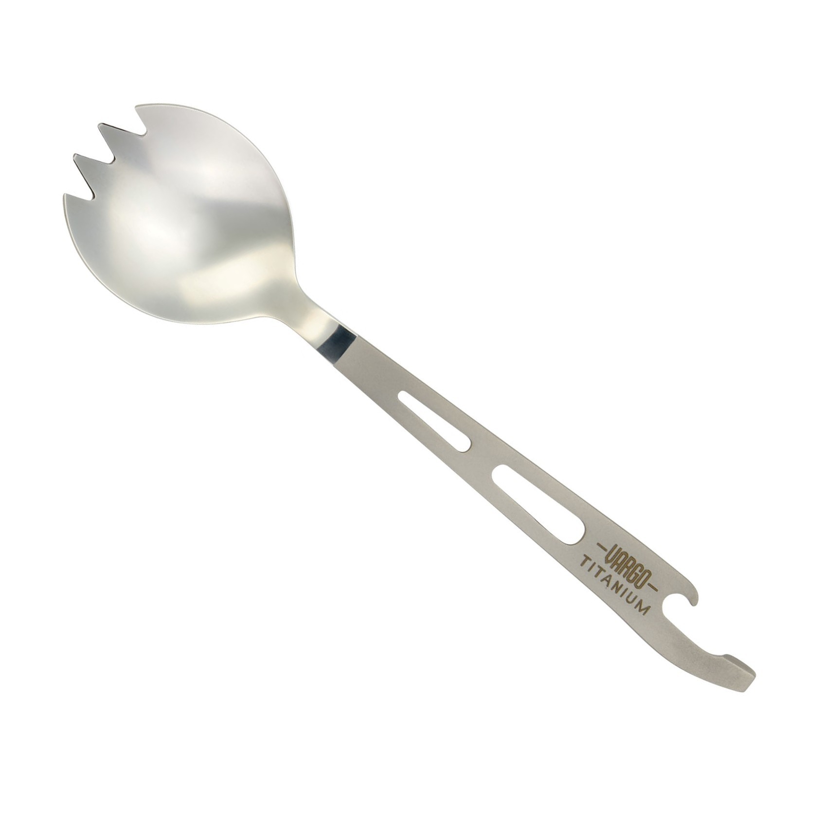 Vargo - Thìa Titanium 15.8cm (T-222 - Đầu thìa răng cưa - Cán thìa kèm mở bia - Titanium Spork)