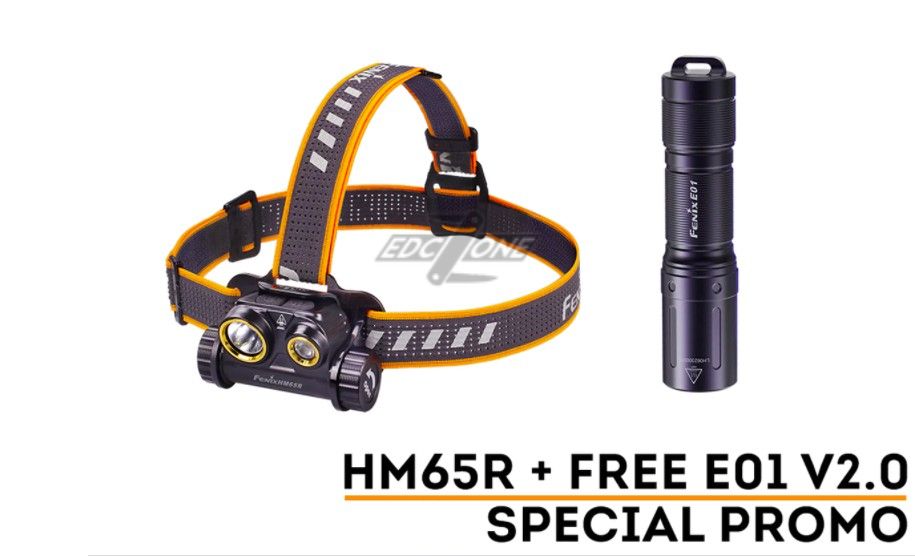 Combo Đèn pin FENIX HM65R (1400 Lumens) + E01 V2.0 (100 Lumens)