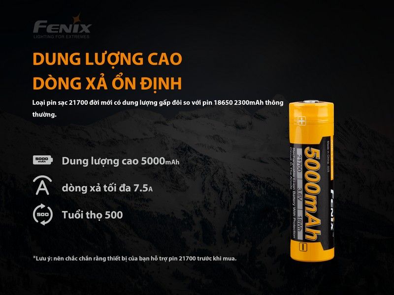 (01 viên) Pin sạc Fenix 21700 - ARB - L21-5000 - 5000 mAh