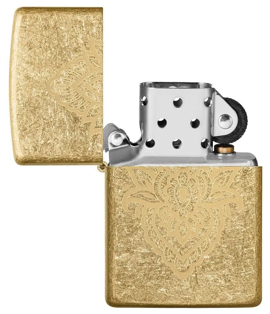 Zippo 49798 - Henna Tattoo Laser Engraved, Tumbled Brass Finish