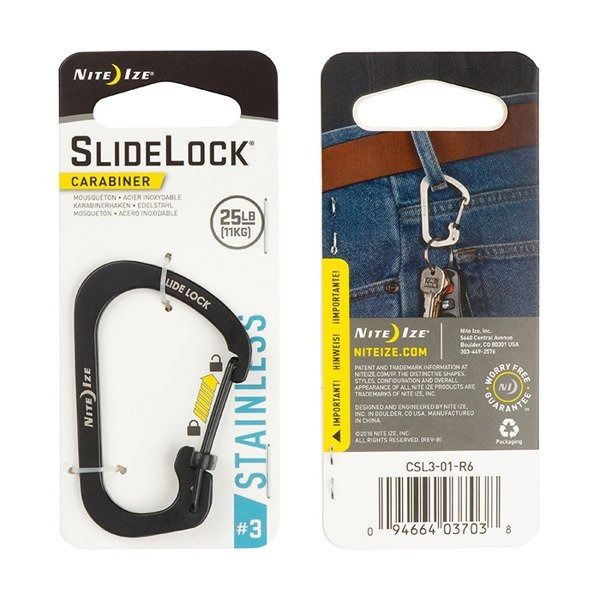 Nite Ize - Móc khóa CSL3-01-R6 - Slidelock Size #3 Carabiner (Thép đen Black Oxit)