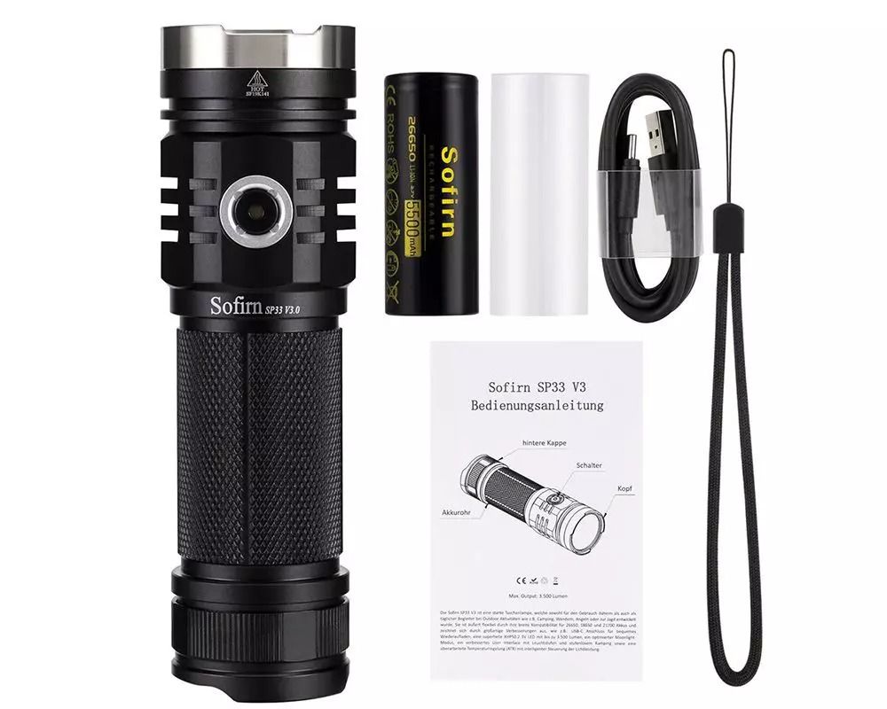 Đèn pin SOFIRN SP33 V3.0 Kit nhiệt - màu 6500K (3500 Lumens) Pin 26650 5500 mAH