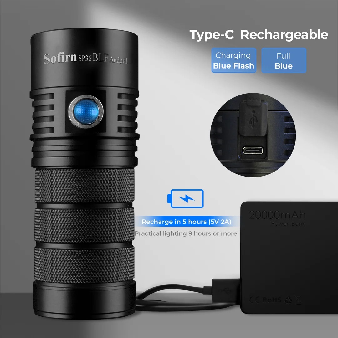 Đèn pin SOFIRN SP36 BLF Anduril 2.0 KIT nhiệt - màu 5000k (5650 Lumens) kèm 3 Pin 18650 3000mAh