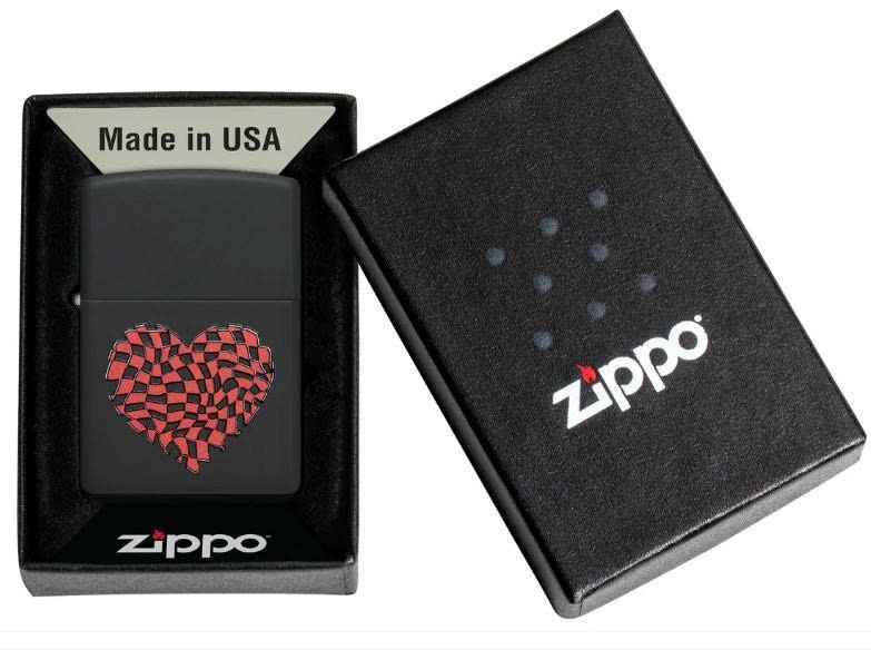 ZIPPO 48719 Love Heart Checkered Design, Black Matte Lighter