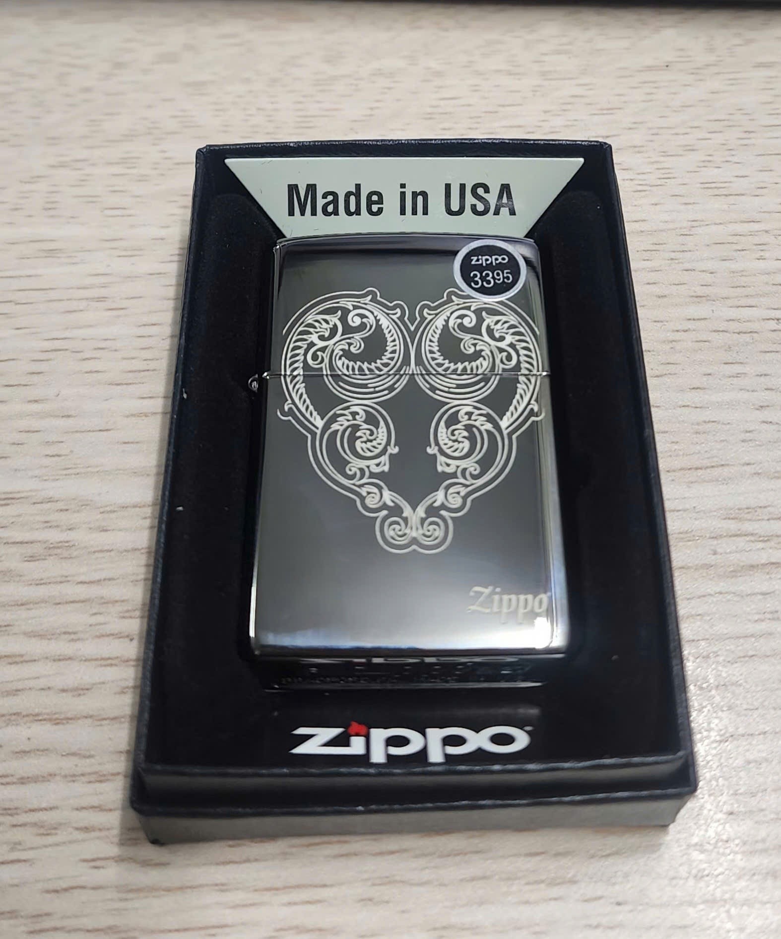 ZIPPO 150-082817 Victorian Heart, Black Ice Finish, Windproof Lighter