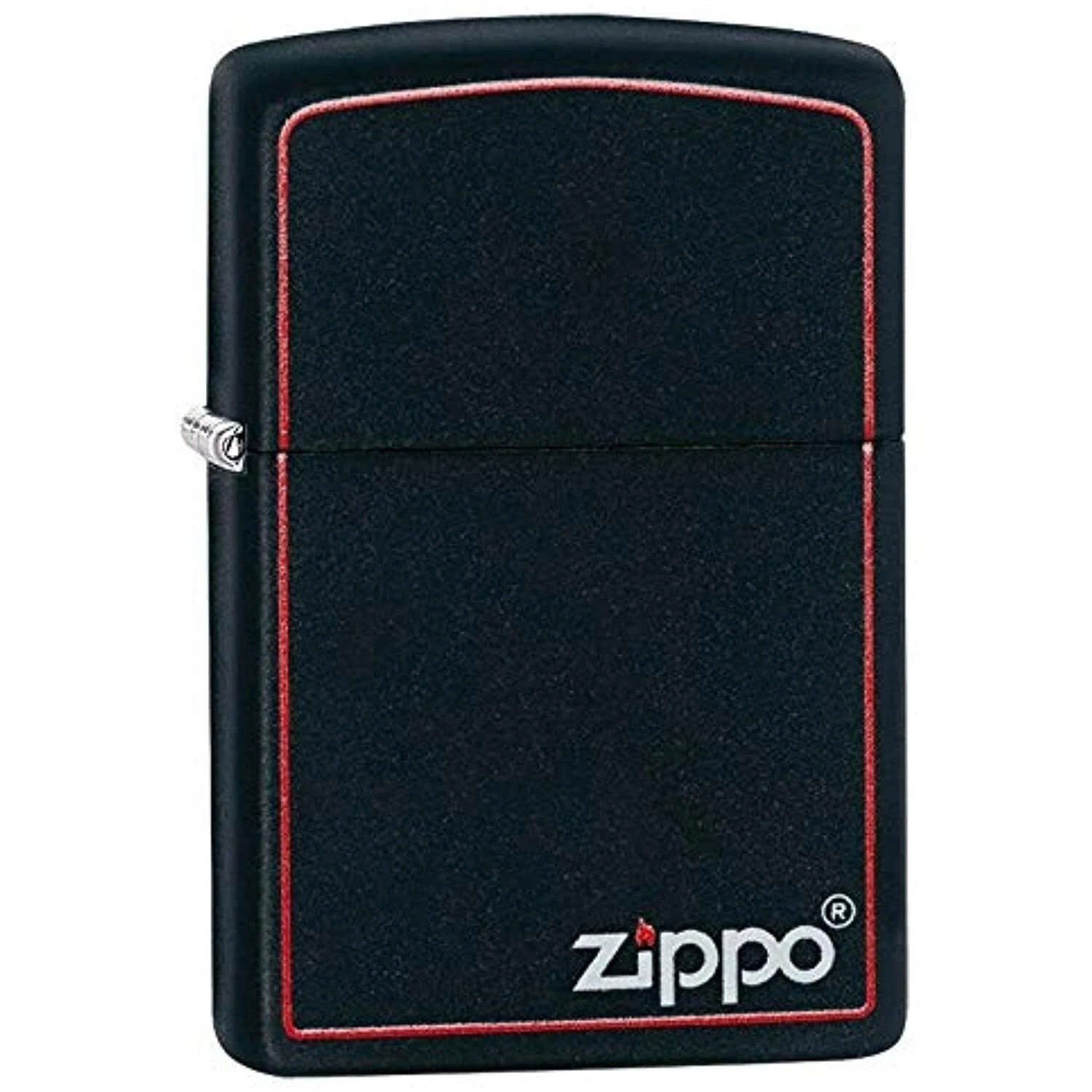 ZIPPO 218ZB Red Border with Logo, Black Matte Finish, Genuine Windproof Lighter