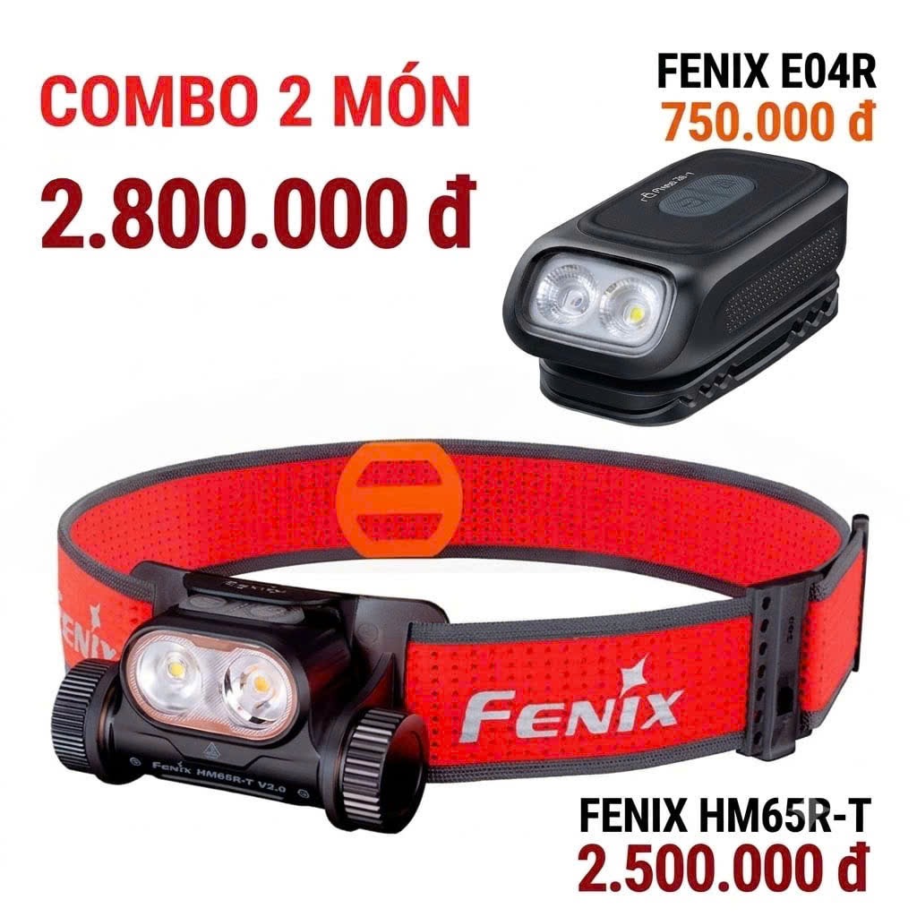 Đèn pin đội đầu FENIX HM65R-T V2.0 + E04 - Màu Black