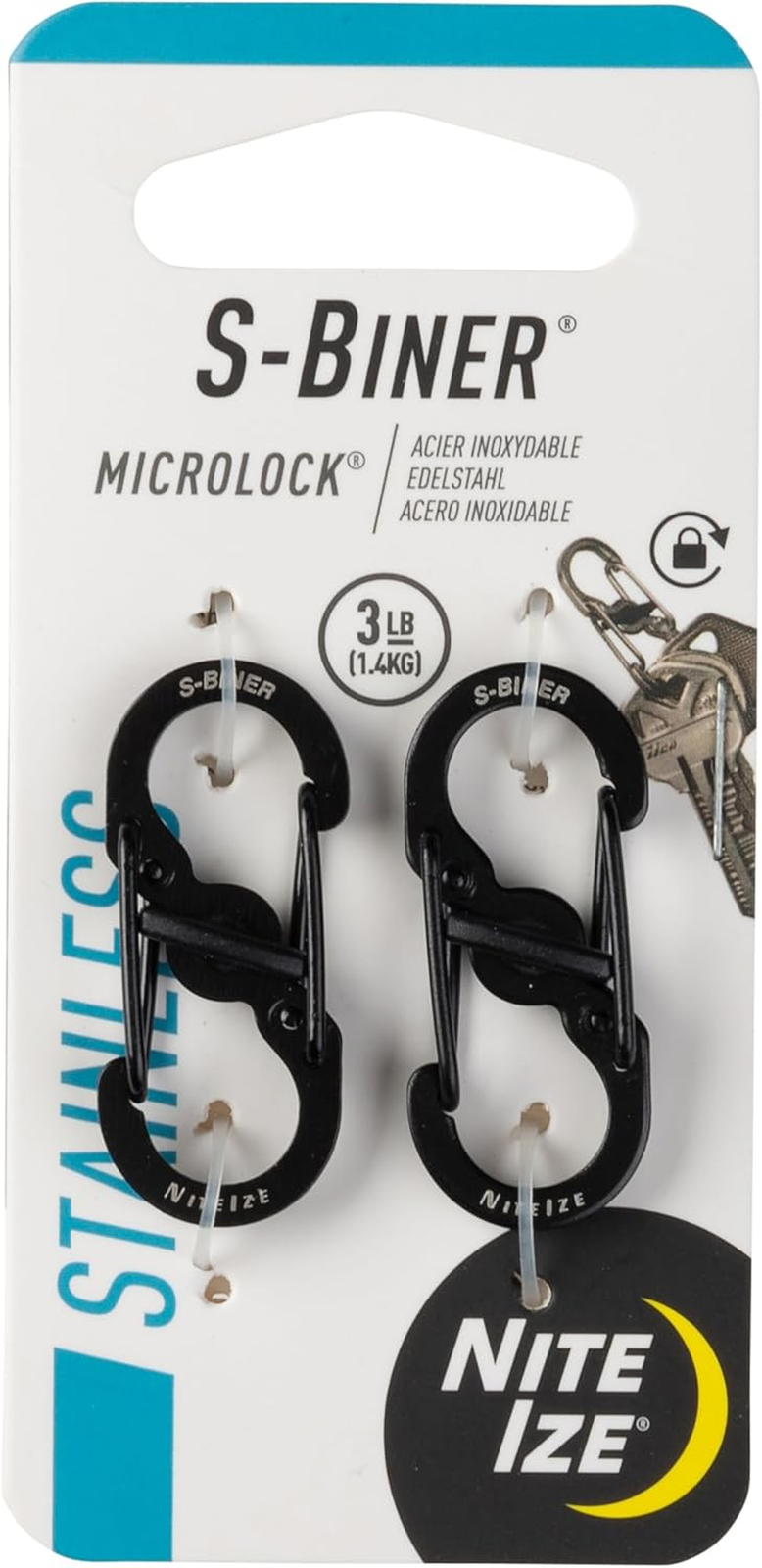 Nite Ize - Móc khóa LSBM-01-2R3 - S-Biner Microlock pack 2 (Thép đen Black Oxit)