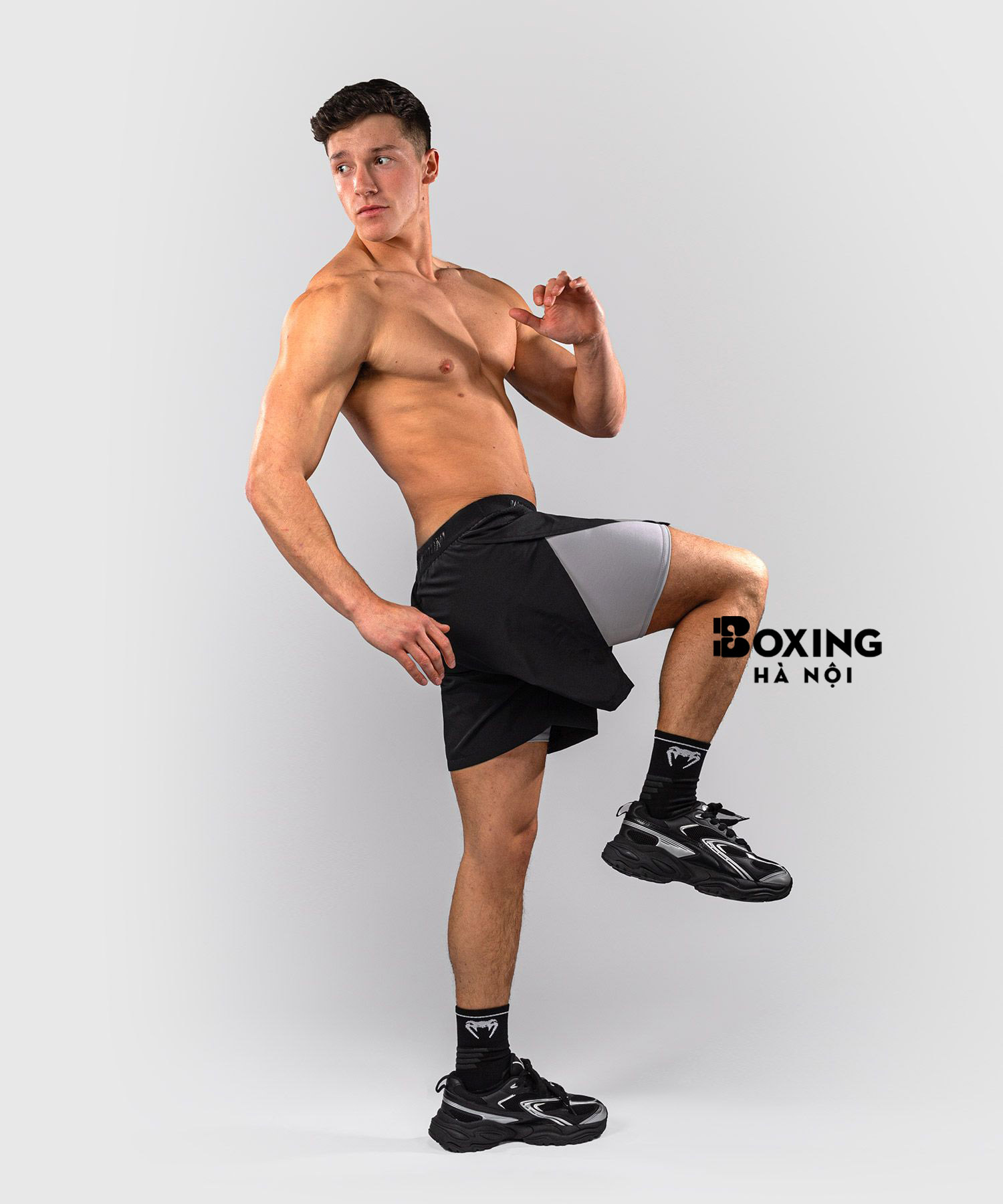 QUẦN BOXING VENUM LAZER HYBRID TRANING SHORTS - BLACK/GREY