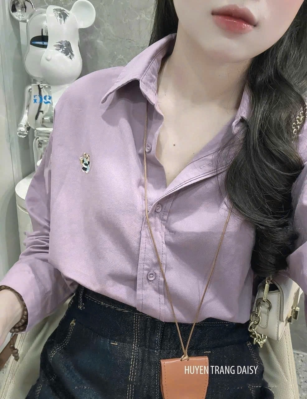 ÁO SƠ MI TÍM DT THÊU GẤU