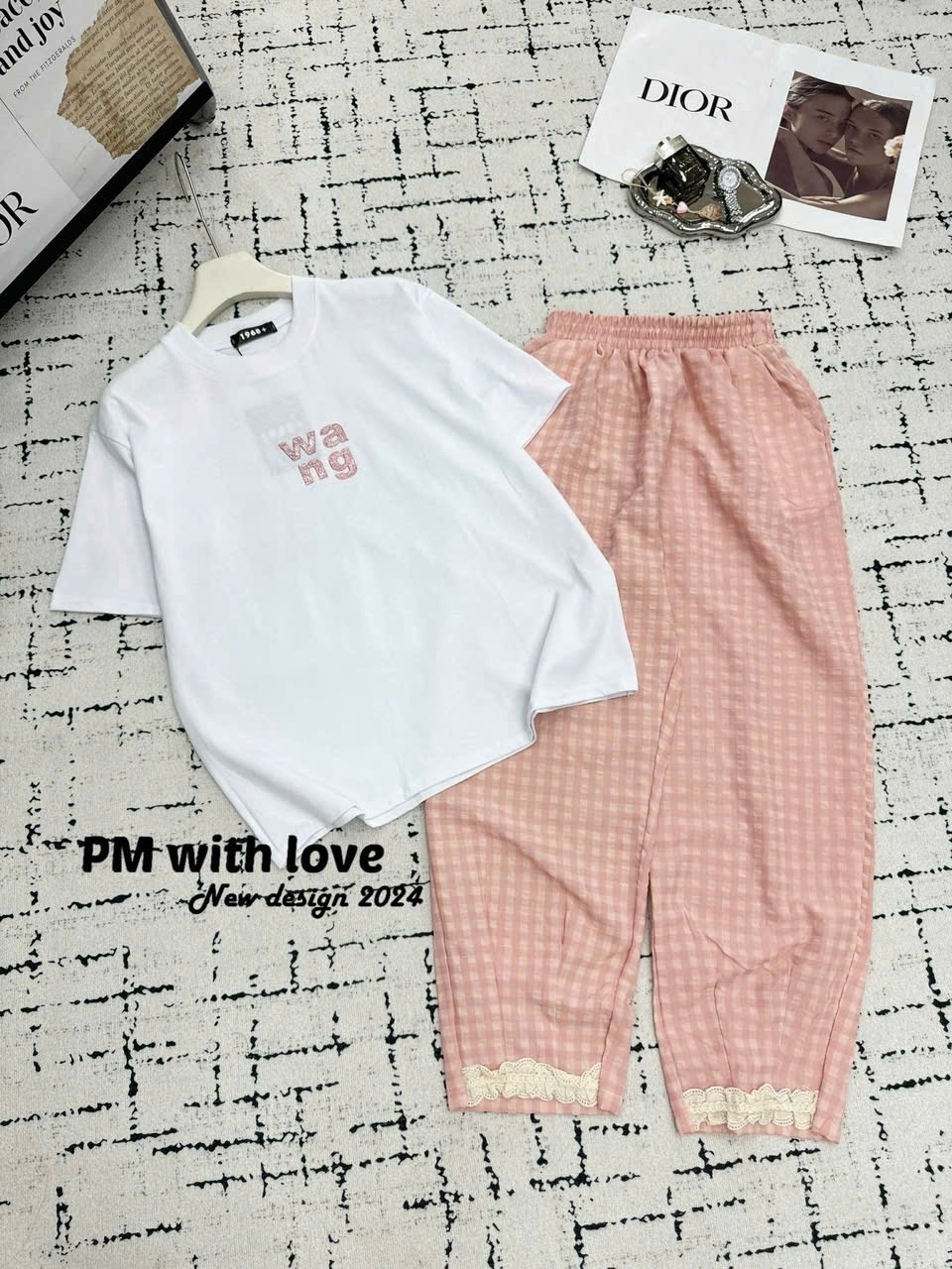 BỘ QUẦN KẺ ÁO TRẮNG ÉP ĐÁ