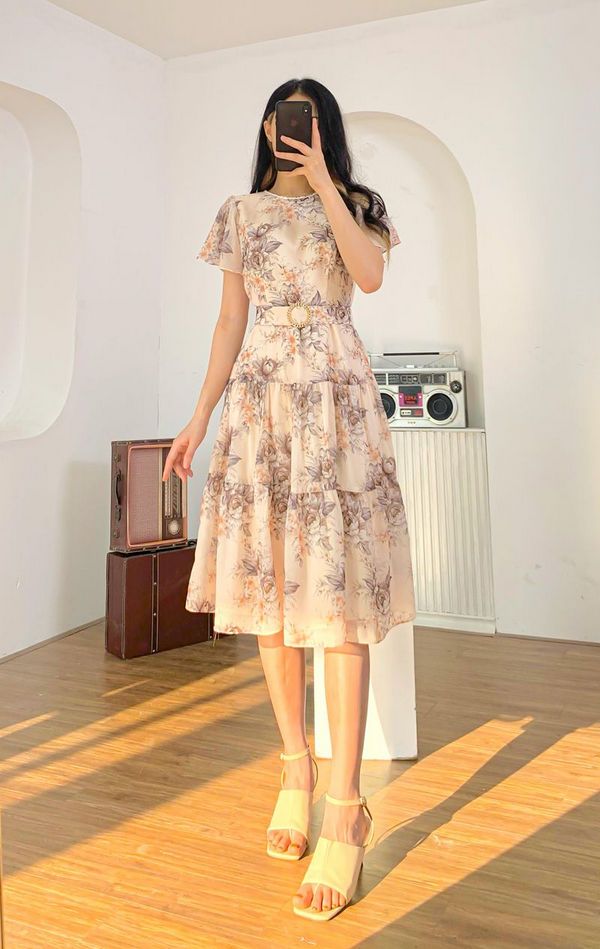 Đầm maxi họa tiết dáng xòe hai dây HL21-02 | Thời trang công sở K&K Fashion