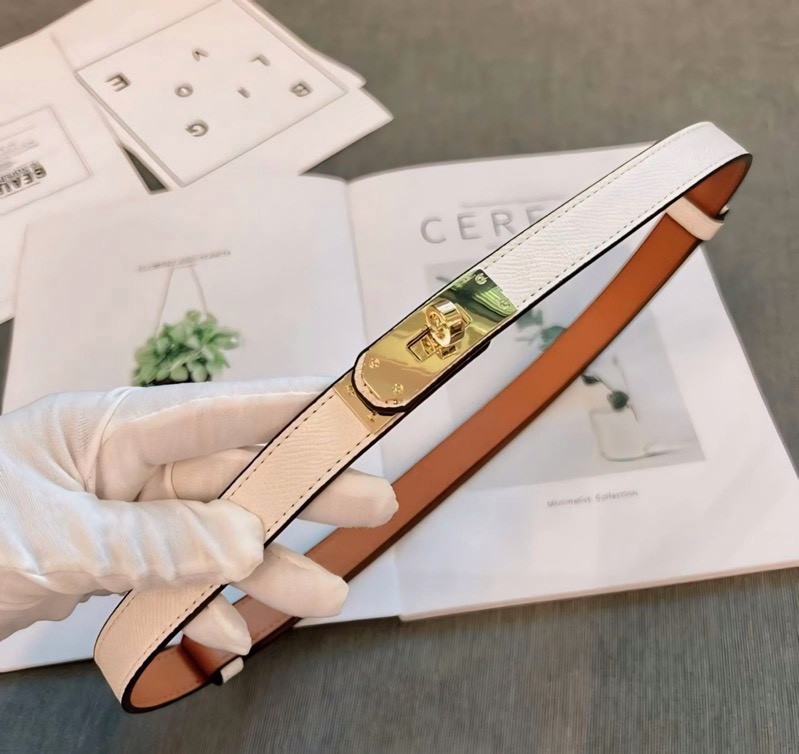 Đai da khoá kim loại HERMES - trắng