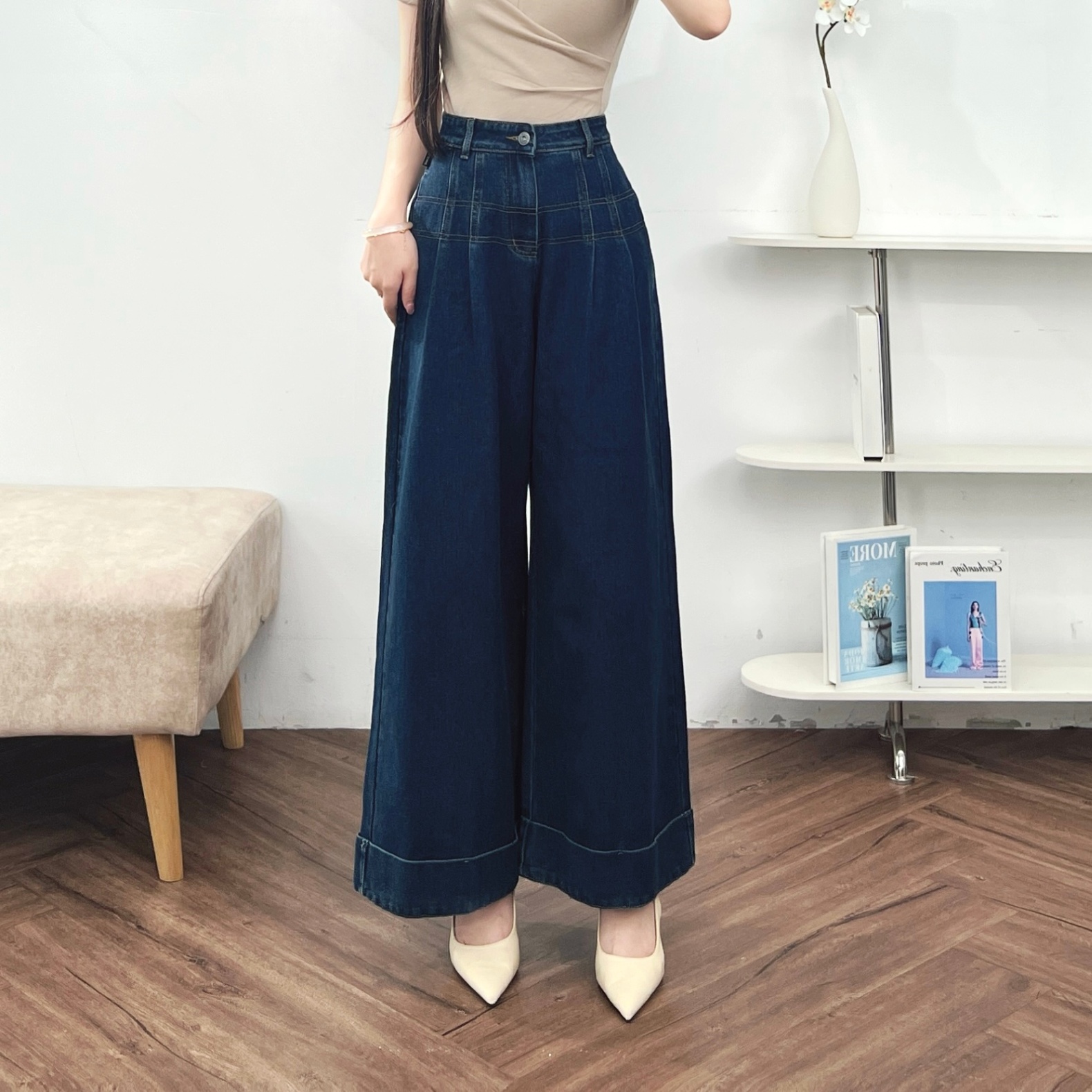Quần jeans lơ vê gấu to