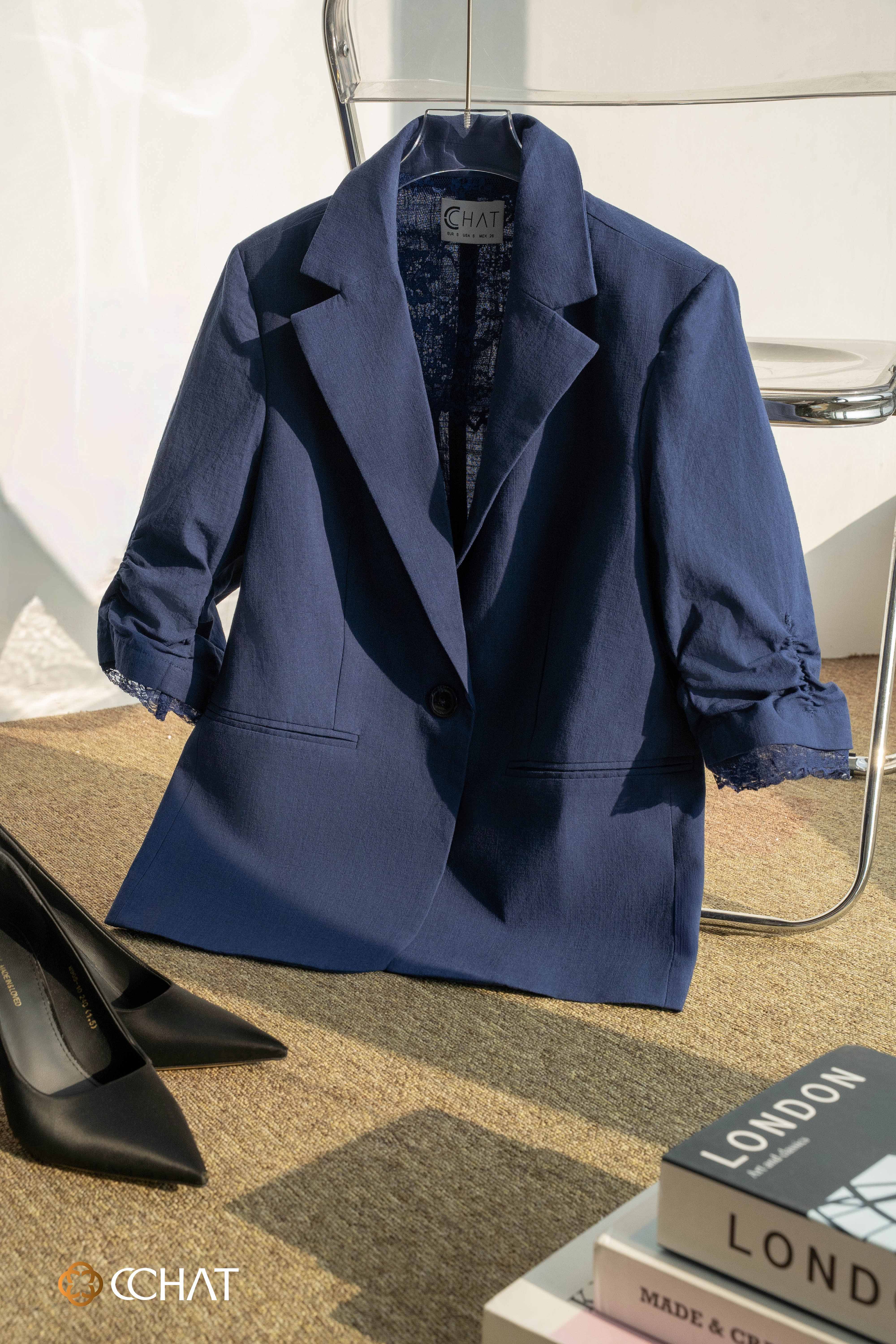 Blazer linen phối ren