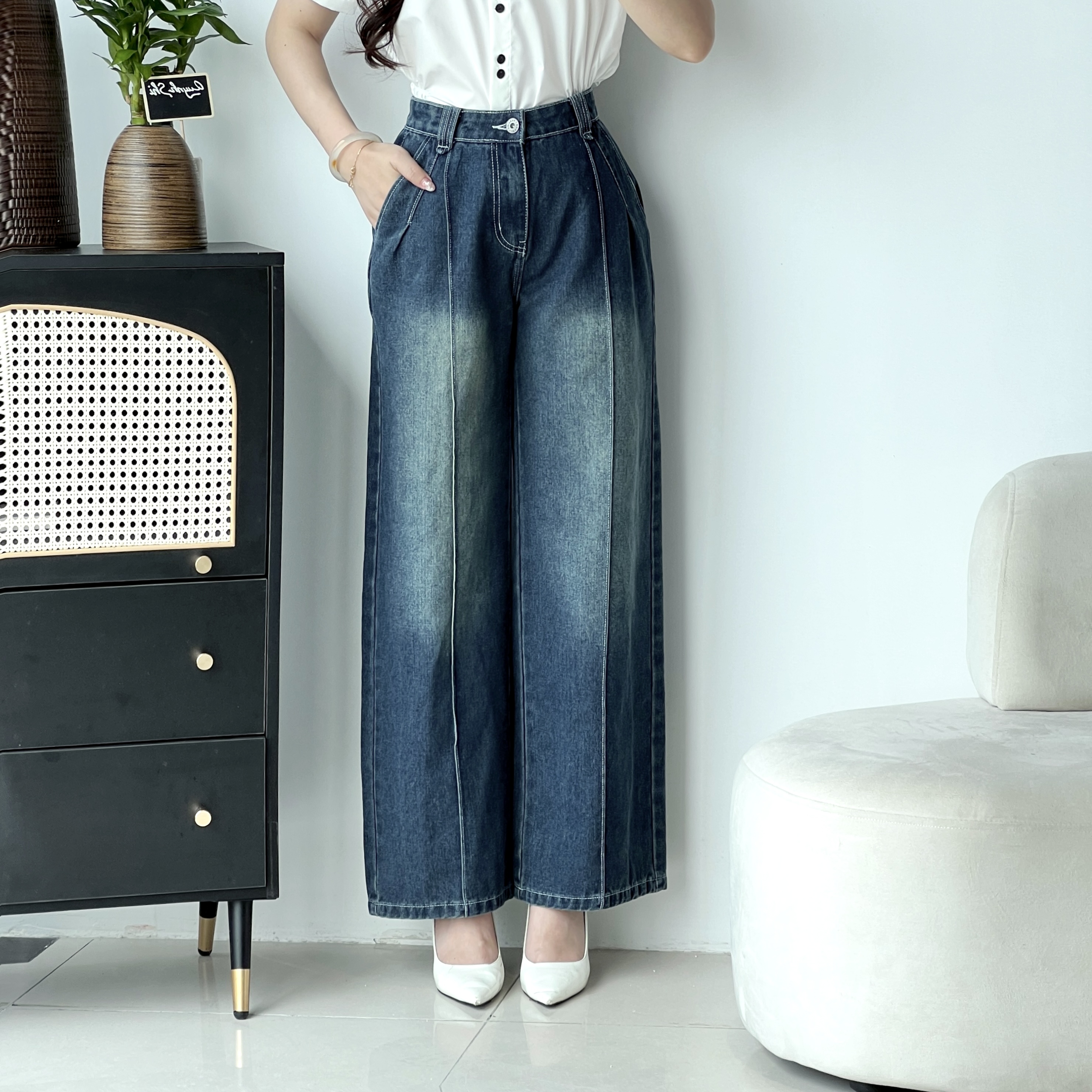 Quần jeans bấu ly dọc