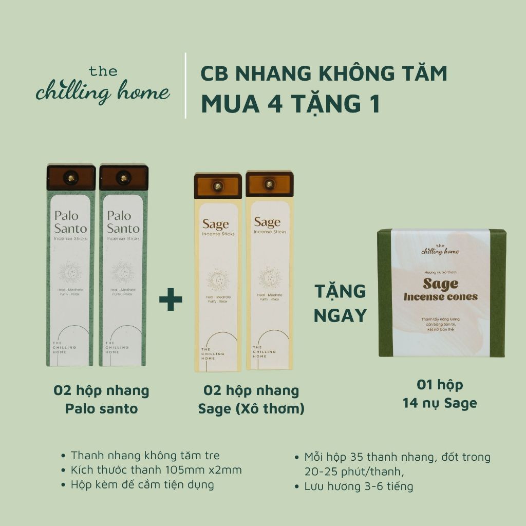 Combo 2 Hộp Nhang Palo & 2 Hộp Nhang Sage TẶNG 1 Hộp 14 Nụ Sage