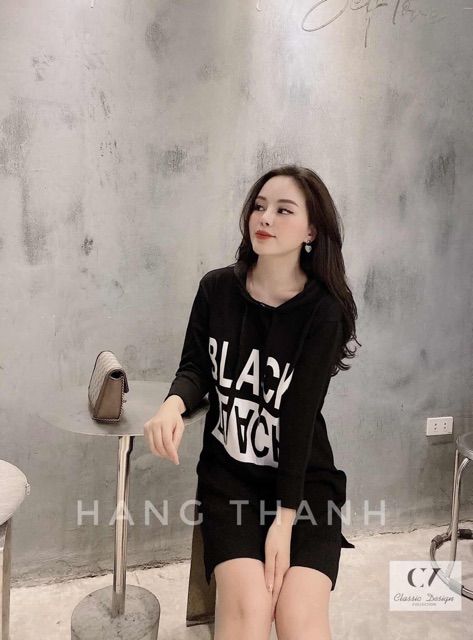 XẢ VÁY SUÔNG NỮ HOODIE BLACK - VAY26