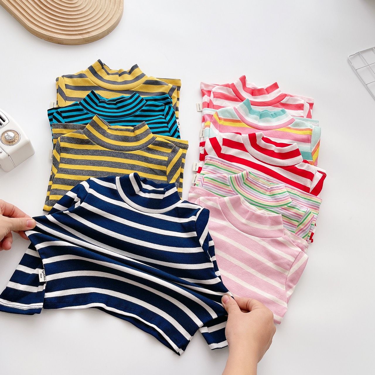 XẢ SET 4 ÁO KẺ 3 PHÂN COTTON BORIP BÉ TRAI