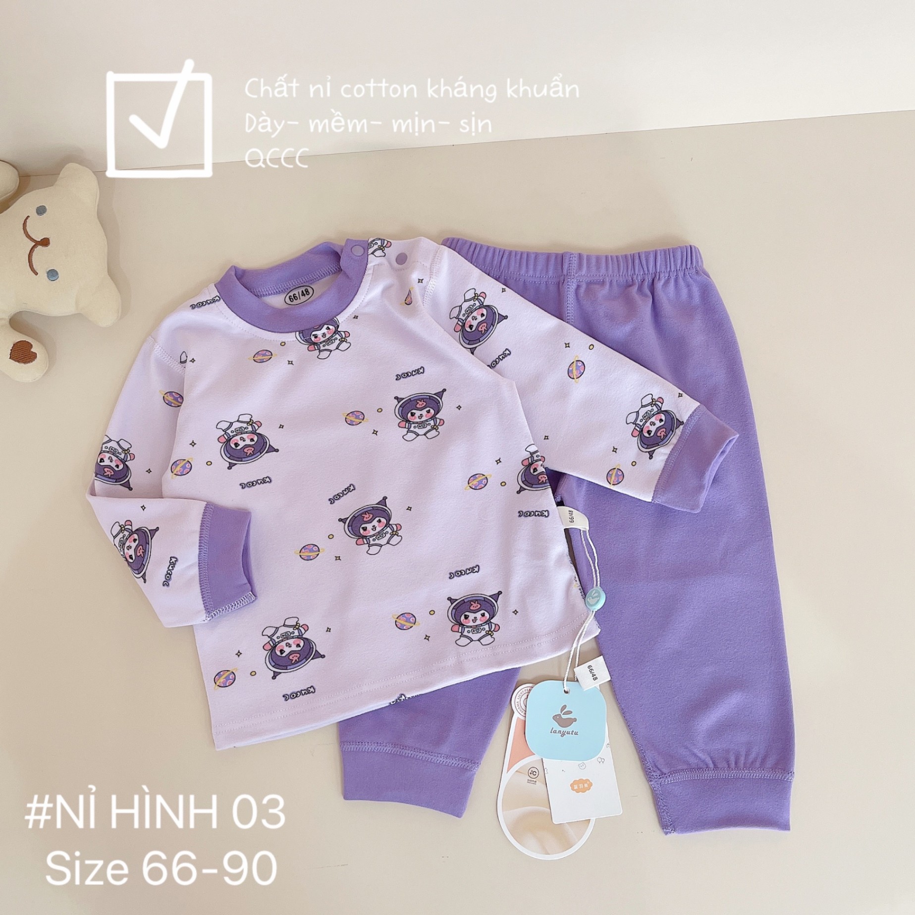 BÔ NỈ HÌNH COTTON KHÁNG KHUẨN QCCC BÉ GÁI