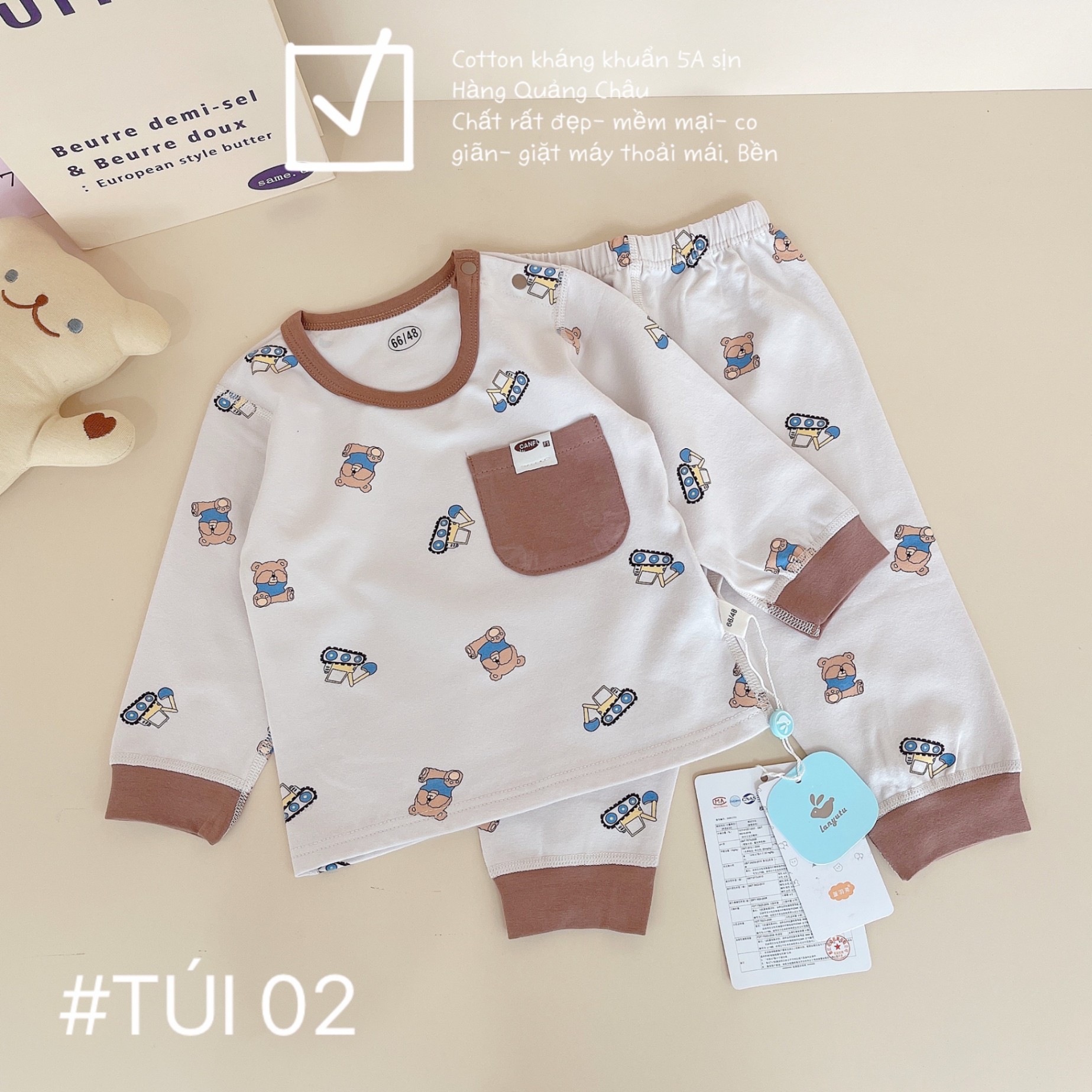 BỘ DÀI TAY TÚI COTTON KHÁNG KHUẨN 5A BÉ TRAI