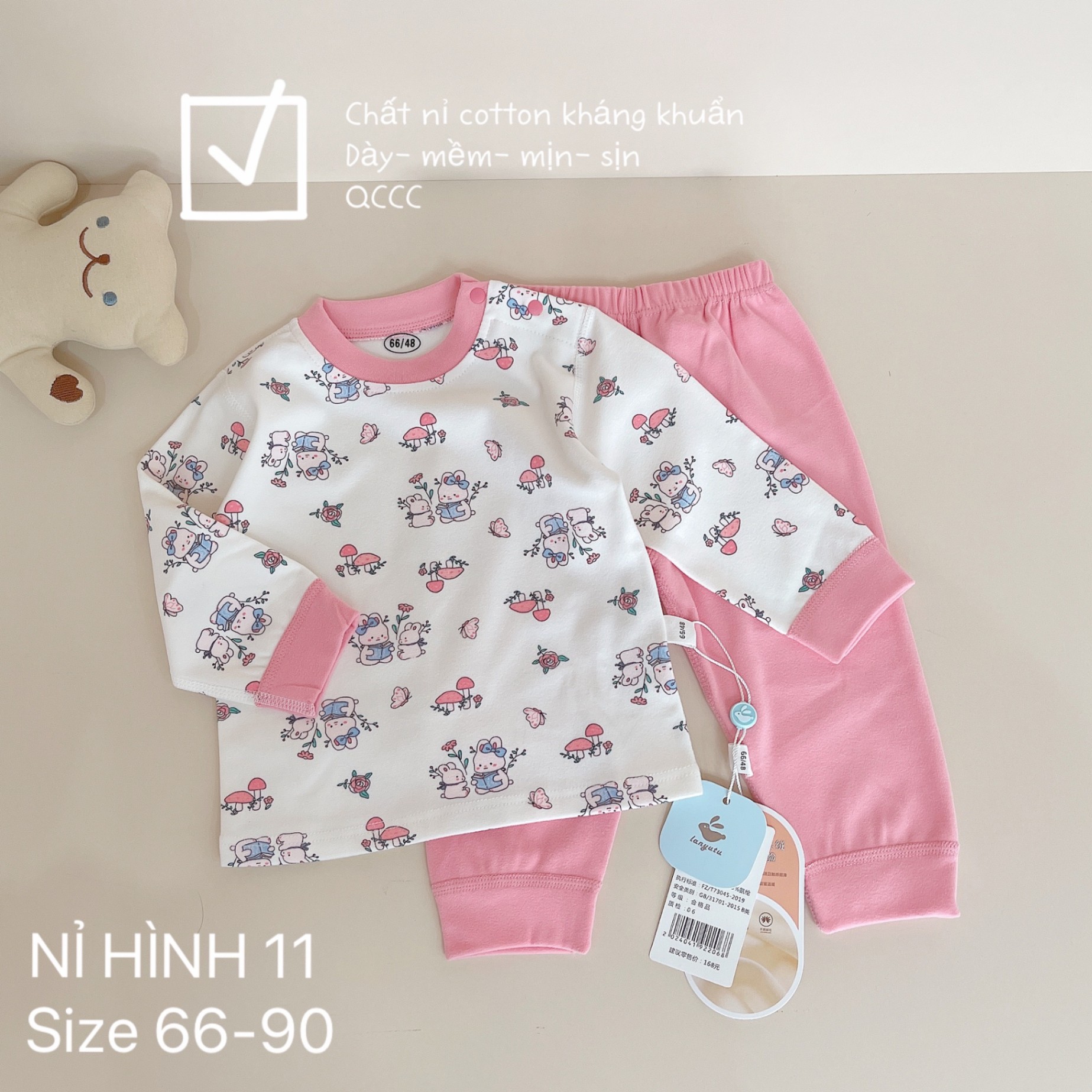 BÔ NỈ HÌNH COTTON KHÁNG KHUẨN QCCC BÉ GÁI