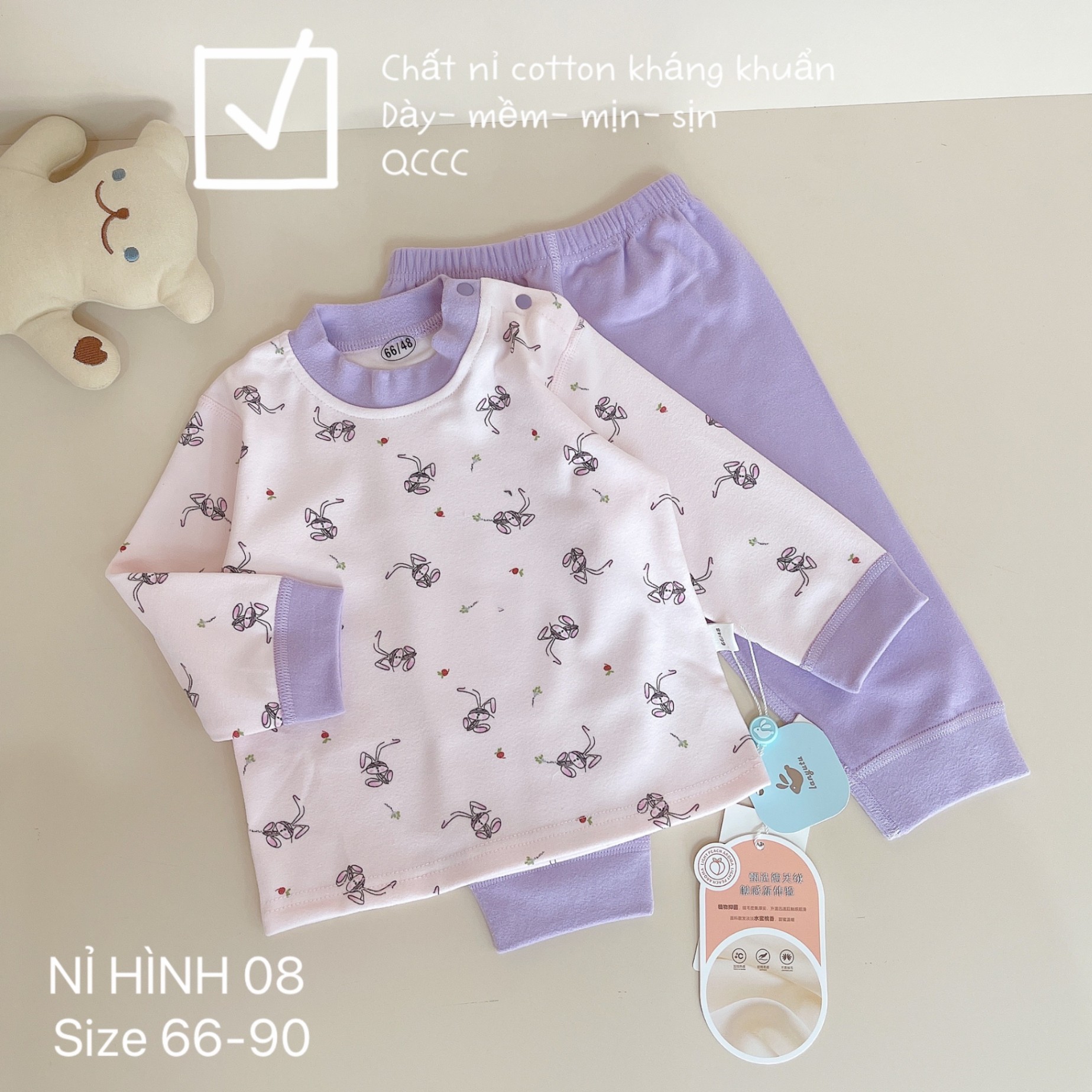 BÔ NỈ HÌNH COTTON KHÁNG KHUẨN QCCC BÉ GÁI