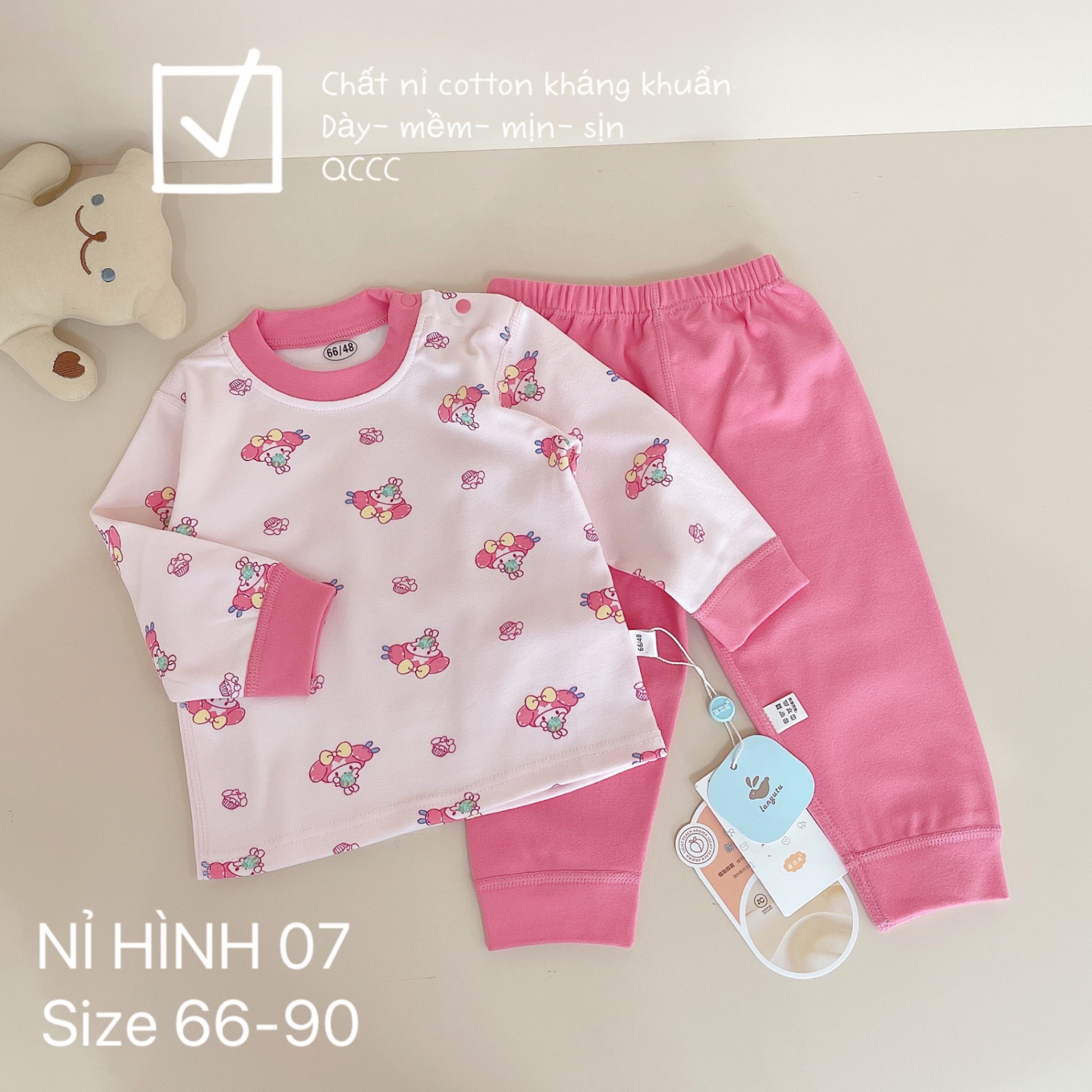 BÔ NỈ HÌNH COTTON KHÁNG KHUẨN QCCC BÉ GÁI