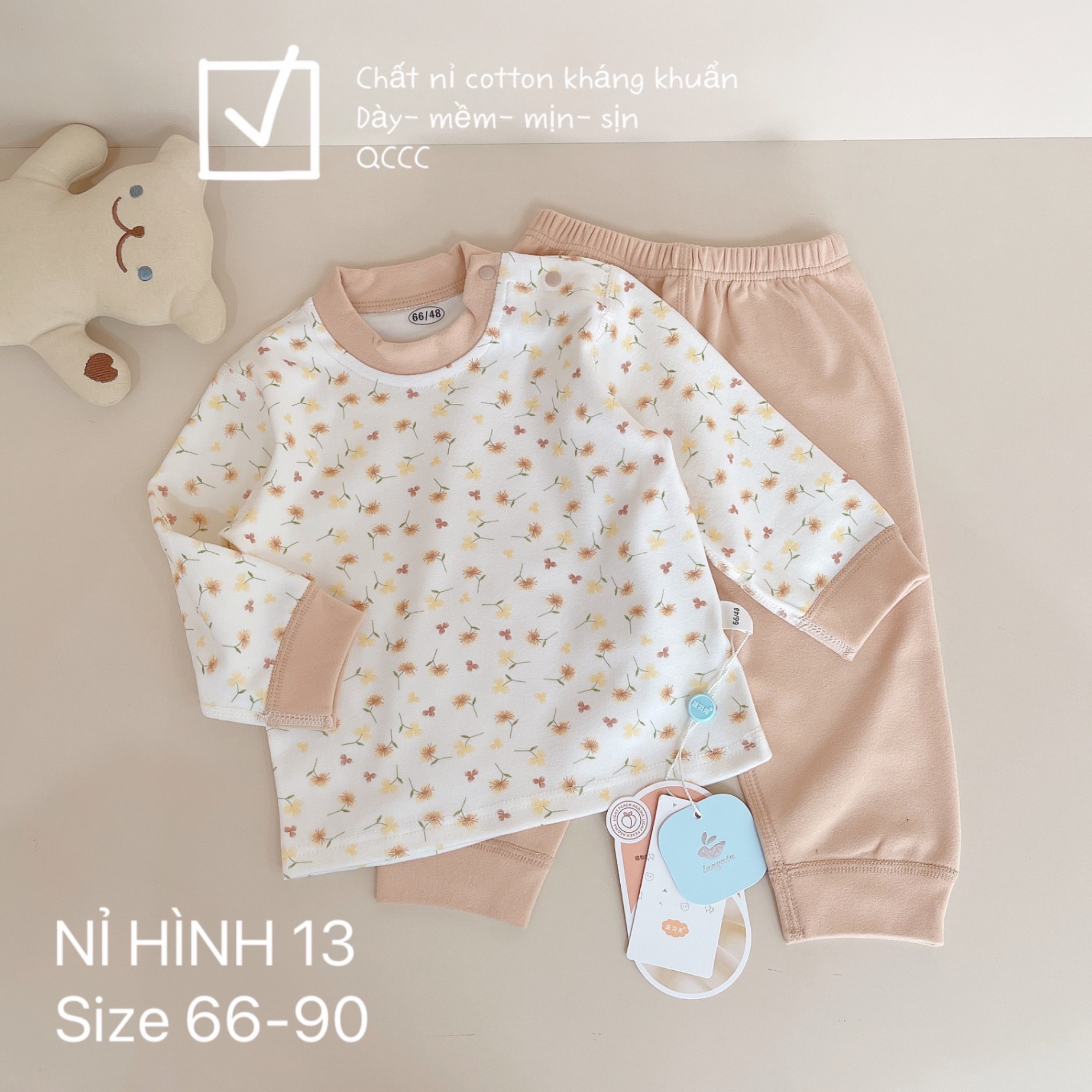 BÔ NỈ HÌNH COTTON KHÁNG KHUẨN QCCC BÉ GÁI