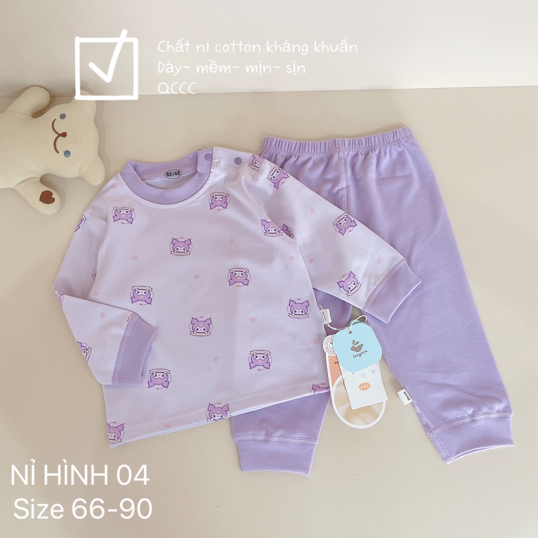 BÔ NỈ HÌNH COTTON KHÁNG KHUẨN QCCC BÉ GÁI