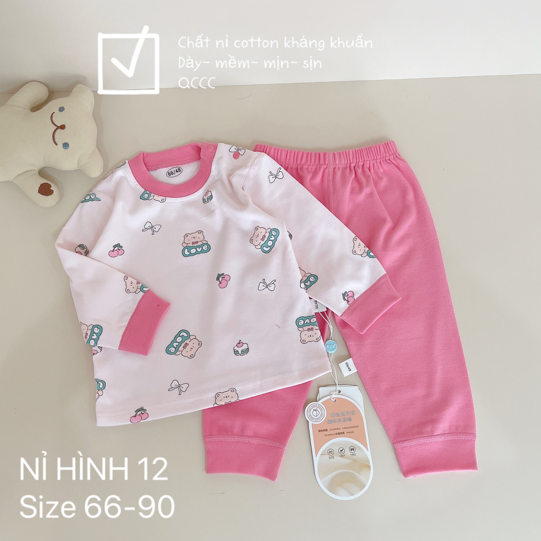 BÔ NỈ HÌNH COTTON KHÁNG KHUẨN QCCC BÉ GÁI