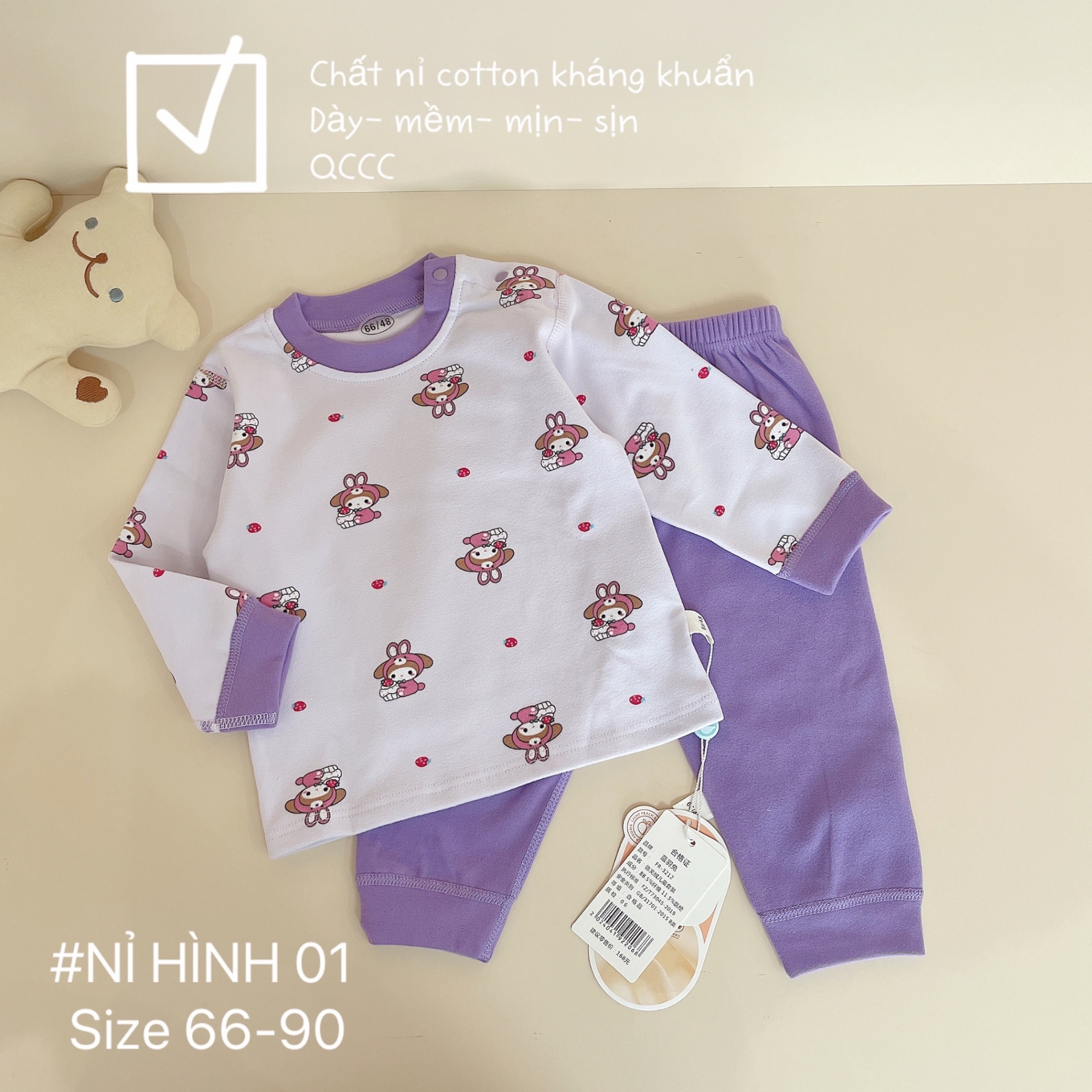 BÔ NỈ HÌNH COTTON KHÁNG KHUẨN QCCC BÉ GÁI