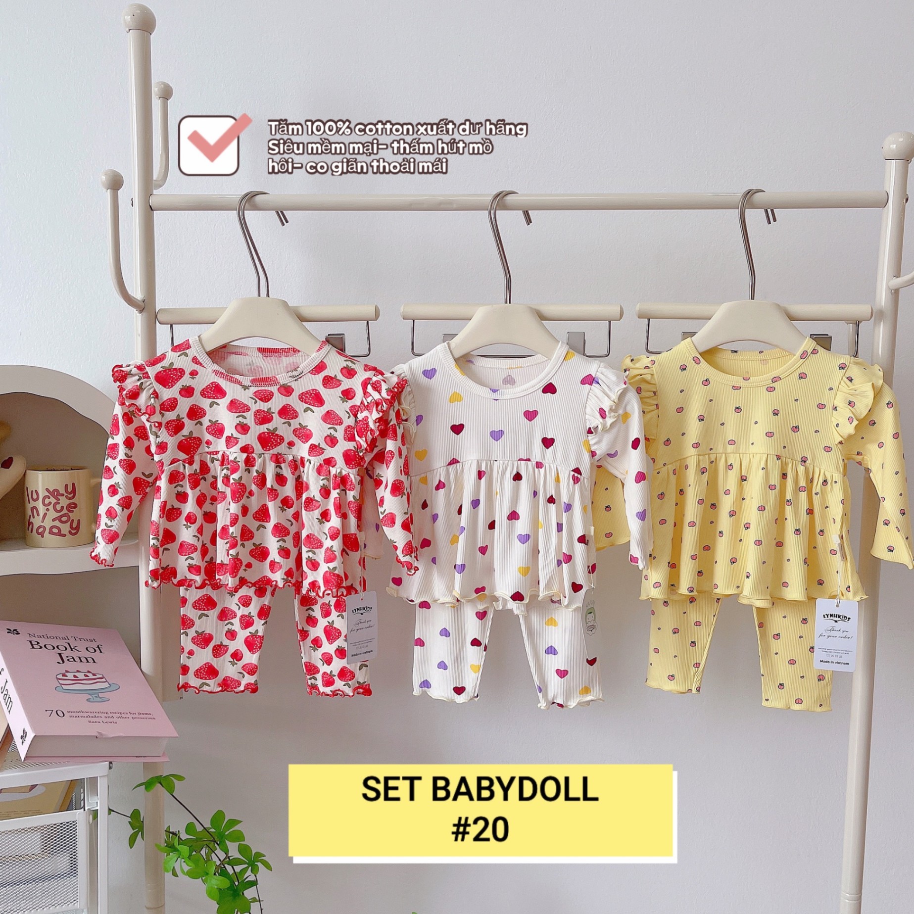 SET 3 BỘ BABYDOLL TĂM COTTON BÉ GÁI