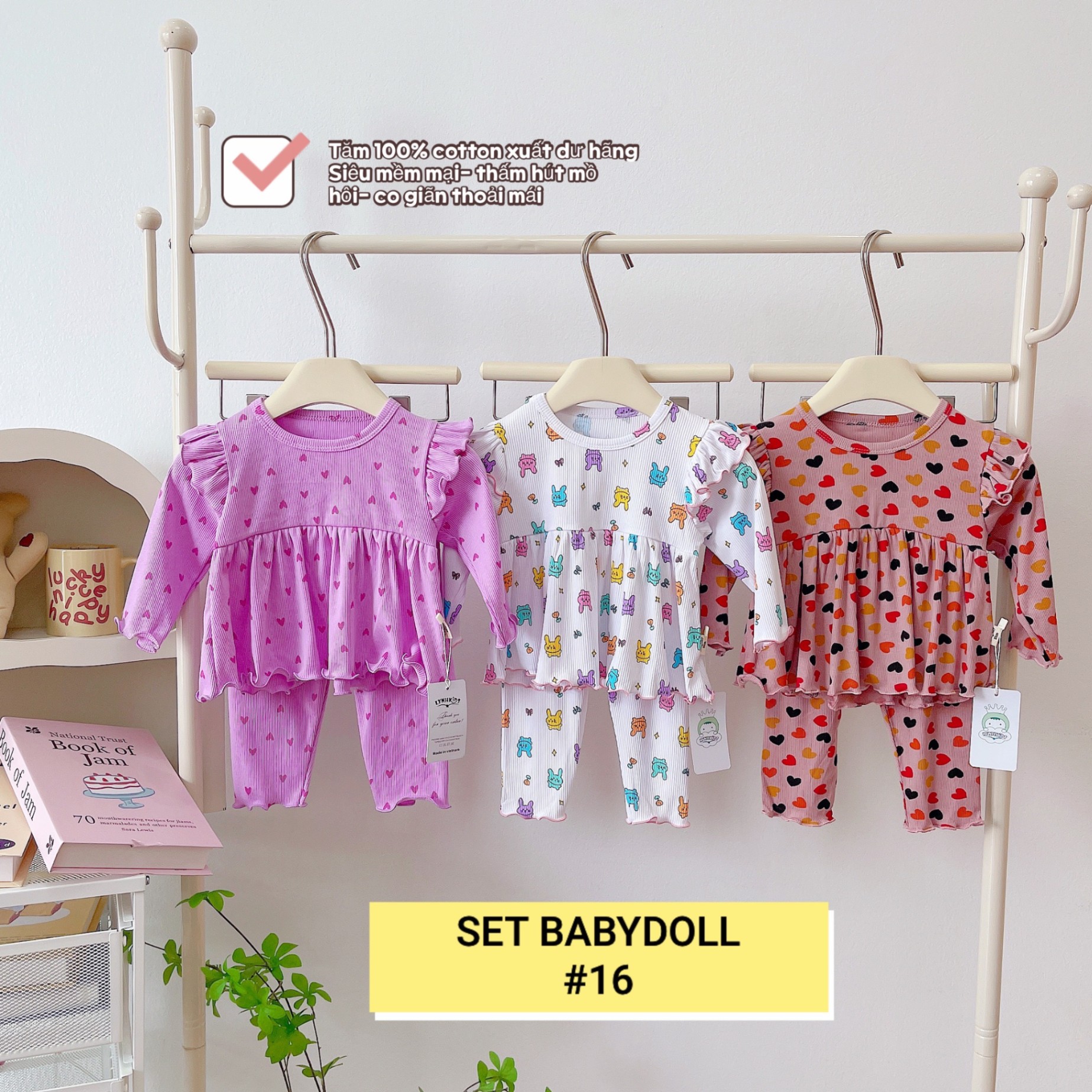 SET 3 BỘ BABYDOLL TĂM COTTON BÉ GÁI