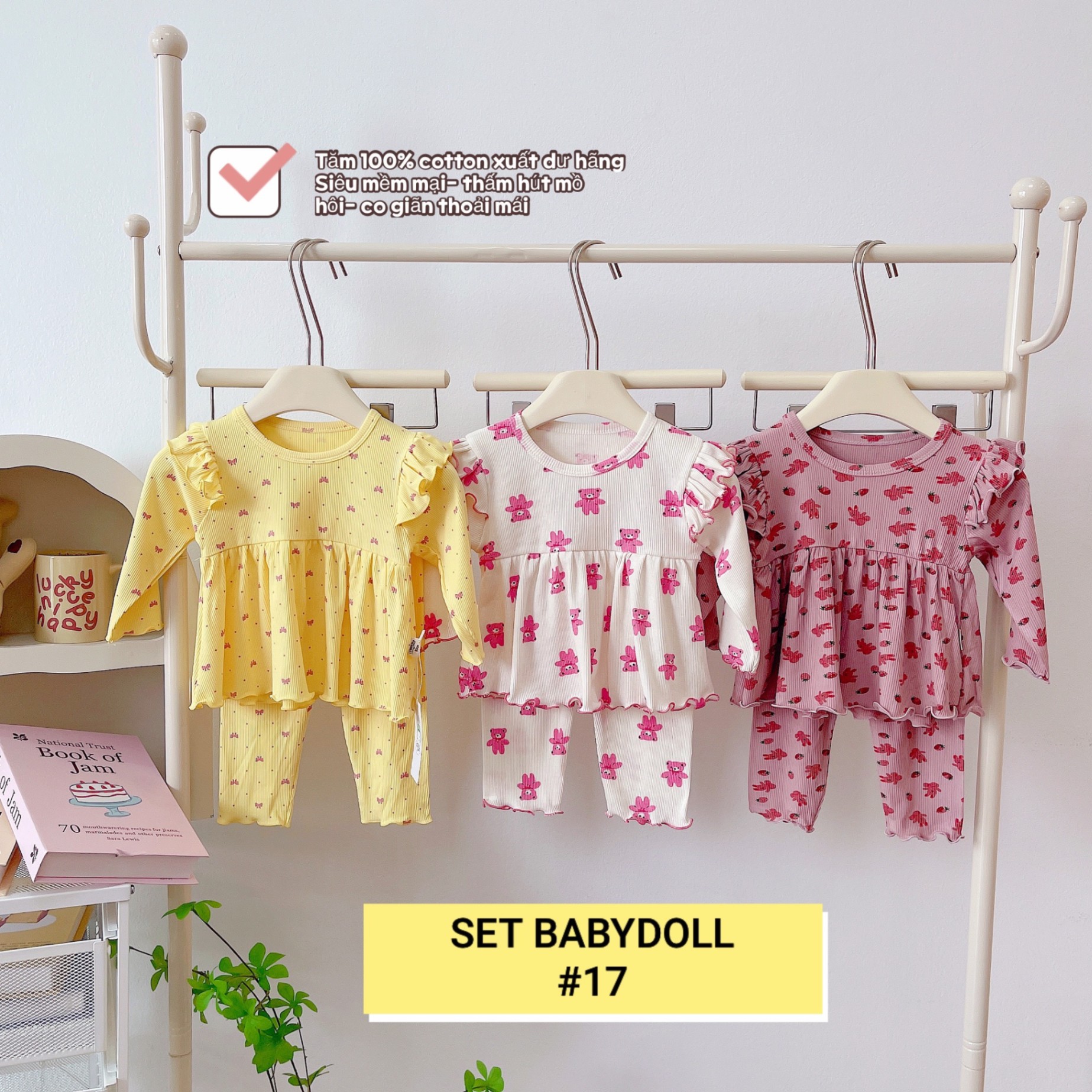 SET 3 BỘ BABYDOLL TĂM COTTON BÉ GÁI