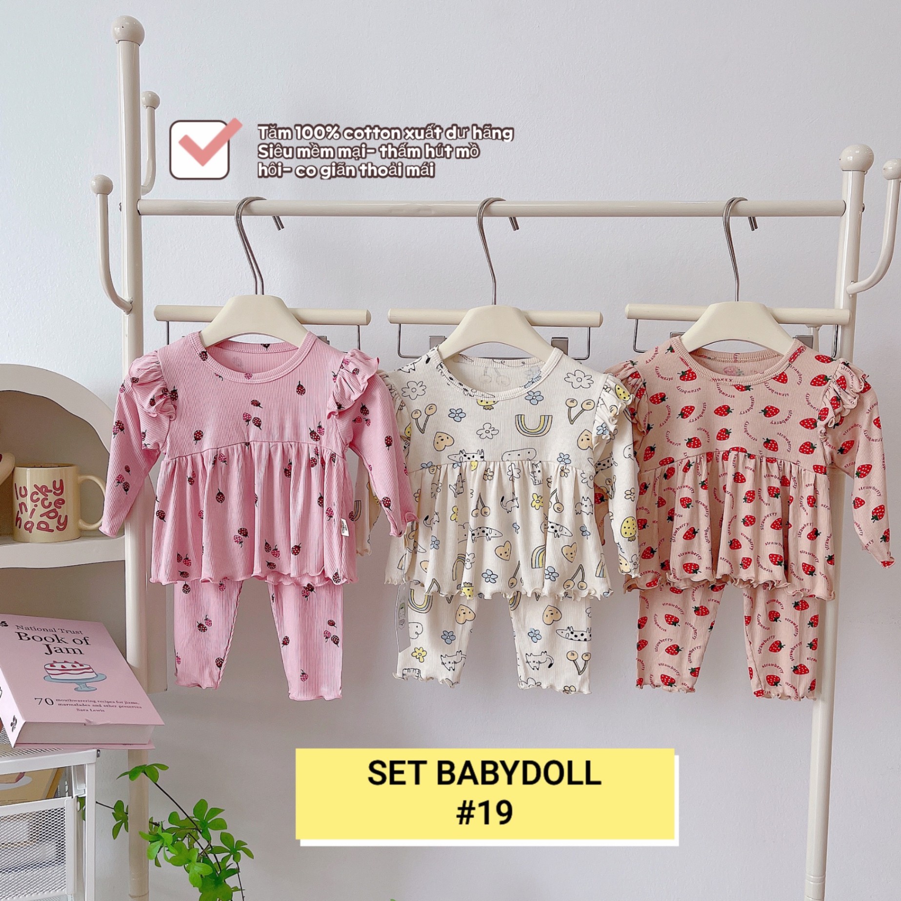 SET 3 BỘ BABYDOLL TĂM COTTON BÉ GÁI