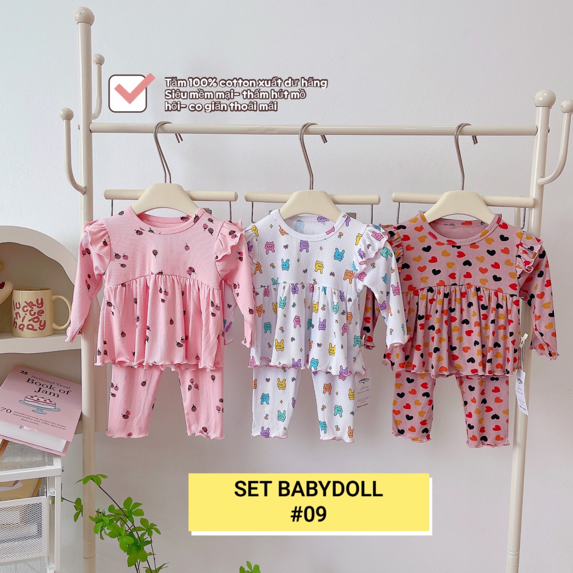 SET 3 BỘ BABYDOLL TĂM COTTON BÉ GÁI