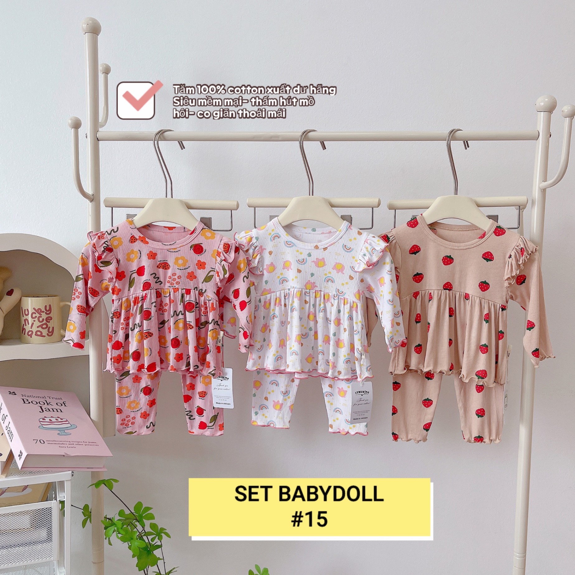 SET 3 BỘ BABYDOLL TĂM COTTON BÉ GÁI